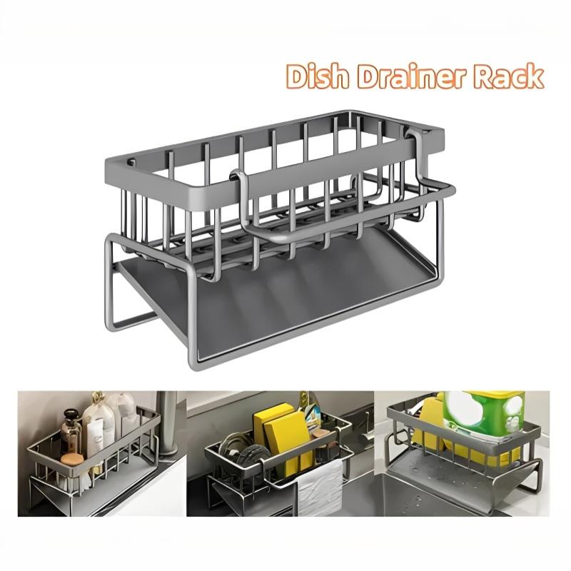 Tech Accessories Organizer - ที่วางฟองน้ำพร้อมที่แขวนผ้าเช็ดตัว อุปกรณ์จัดระเบียบอ่างล้างจานในห้องครัวและห้องน้ำ ที่วางสบู่สำหรับเคาน์เตอร์ อุปกรณ์เสริมสำหรับจัดเก็บของ