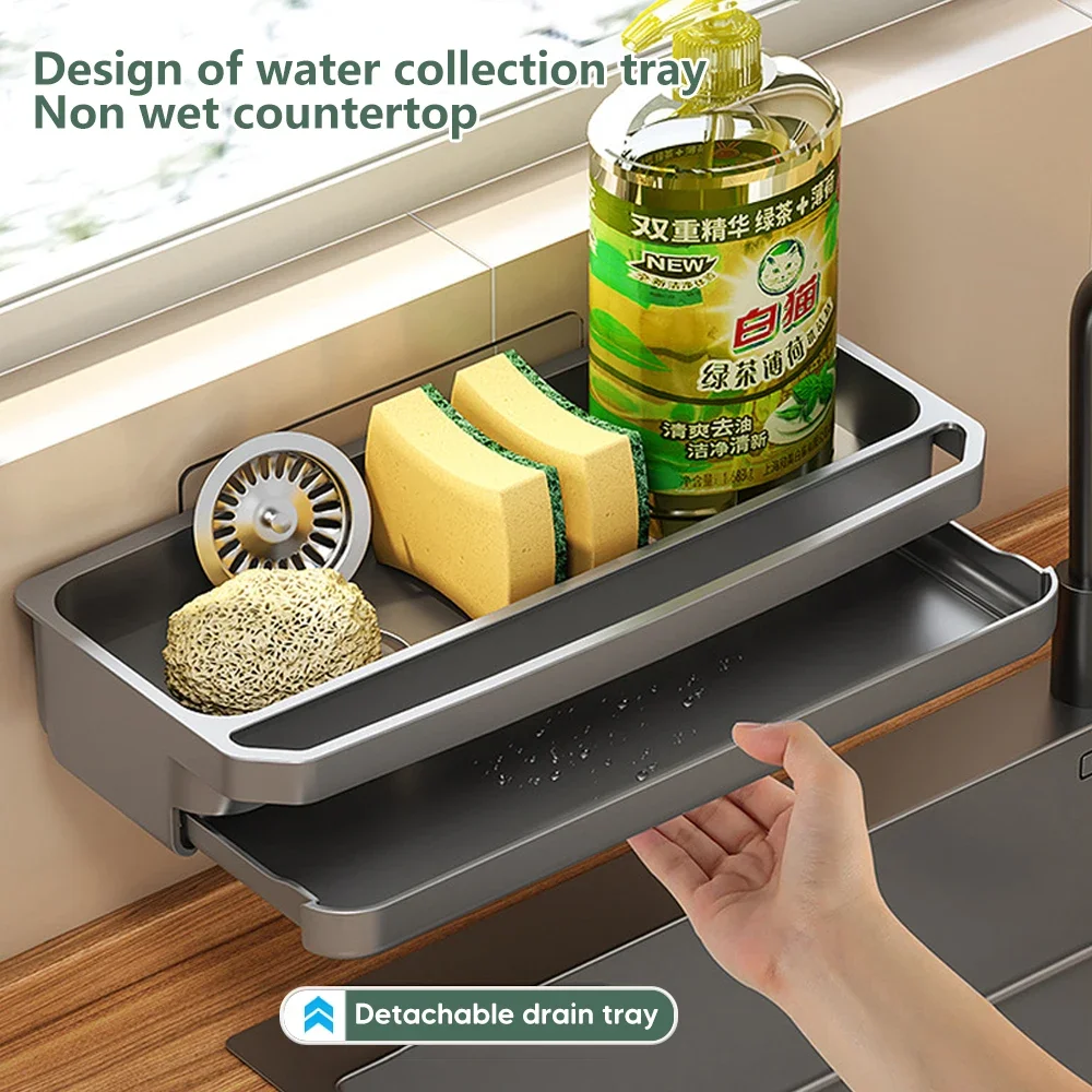 Tech Accessories Organizer - อ่างล้างจานOrganizerท่อระบายน้ําSelf-drainingชั้นวางผู้ถือฟองน้ําผ้าเช็ดจานก๊อกน้ําสบู่Drainerอุปกรณ์ครัว