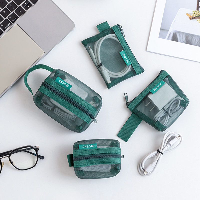 Travel Cable Organizer - ถุงเก็บสายเคเบิลแบบตาข่ายโปร่งใส ถุงเก็บของบนโต๊ะ กระเป๋าใส่เหรียญ บัตร คีย์การ์ด ที่เก็บหูฟัง