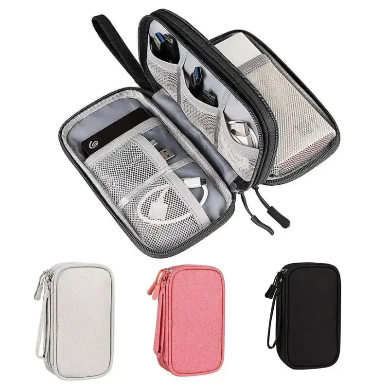 Travel Cable Organizer - 1 ชิ้น สีเทา/สีดำ/สีชมพู/สีกรมท่าใหม่กระเป๋าจัดระเบียบสำหรับเดินทาง กระเป๋าจัดเก็บสายเคเบิล กระเป๋าพกพา กระเป๋าเก็บของแบบพกพา