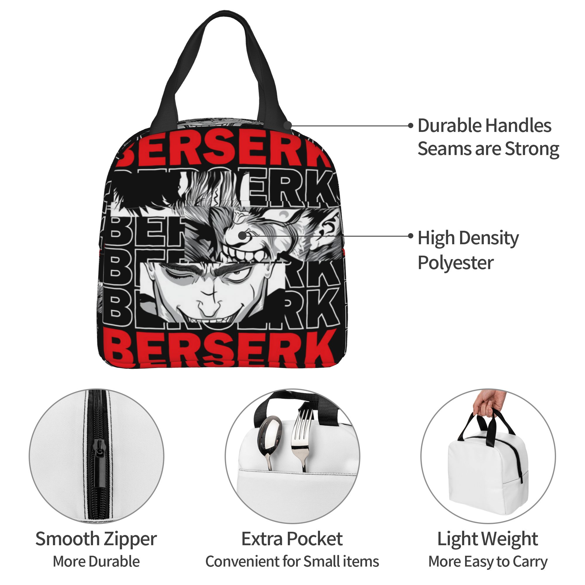 Tech Accessories Organizer - B-Berserks กระเป๋าใส่อาหารกลางวันแบบมีฉนวนกันความร้อน แบรนด์พิมพ์ลายวอร์ริเออร์ คอมมิค กล่องใส่อาหารกลางวันแบบพกพา กล่องเก็บอาหารสำหรับทำงานและโรงเรียน
