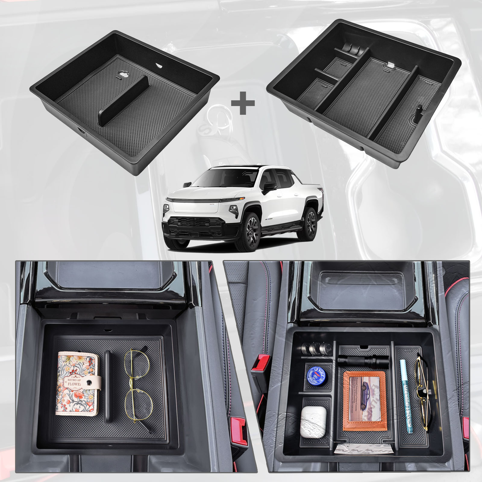 Tech Accessories Organizer - คอนโซลกลางสําหรับ 2024-2025 Chevy Silverado EV รถบรรทุกทํางาน