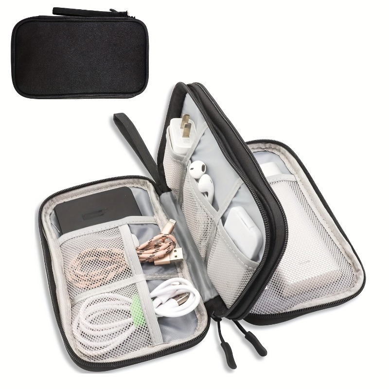 Travel Cable Organizer - กระเป๋าจัดระเบียบสำหรับเดินทาง, กระเป๋าเก็บของหลายช่อง, เหมาะสำหรับใส่ของใช้ในห้องน้ำ, อุปกรณ์เครื่องสำอาง, และสายเคเบิลอิเล็กทรอนิกส์