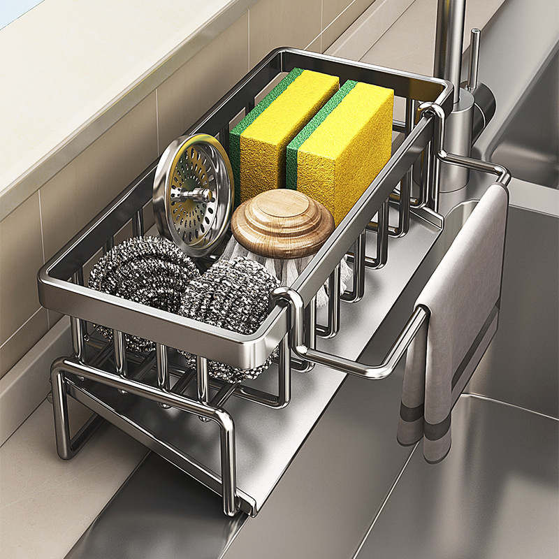 Tech Accessories Organizer - ชั้นวางเครื่องเทศแบบติดตั้งบนก๊อกน้ำขนาดกะทัดรัด – ที่จัดระเบียบอ่างล้างจานพร้อมชั้นวางระบายน้ำ – ที่เก็บของในครัวแบบประหยัดพื้นที่สำหรับอุปกรณ์/ของใช้ต่างๆ