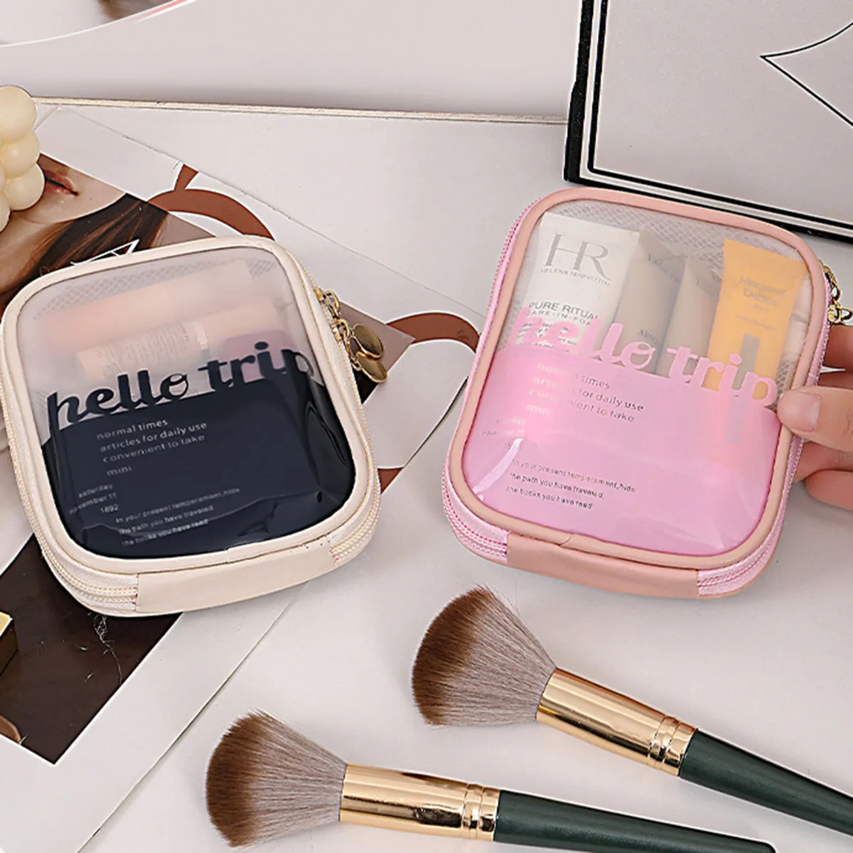 Travel Cable Organizer - กระเป๋าเครื่องสำอางแบบโปร่งใสพกพาสะดวก กระเป๋าใส่ลิปสติก กระเป๋าเดินทางสำหรับหูฟังบลูทูธ สายชาร์จ และกระเป๋าแต่งหน้า