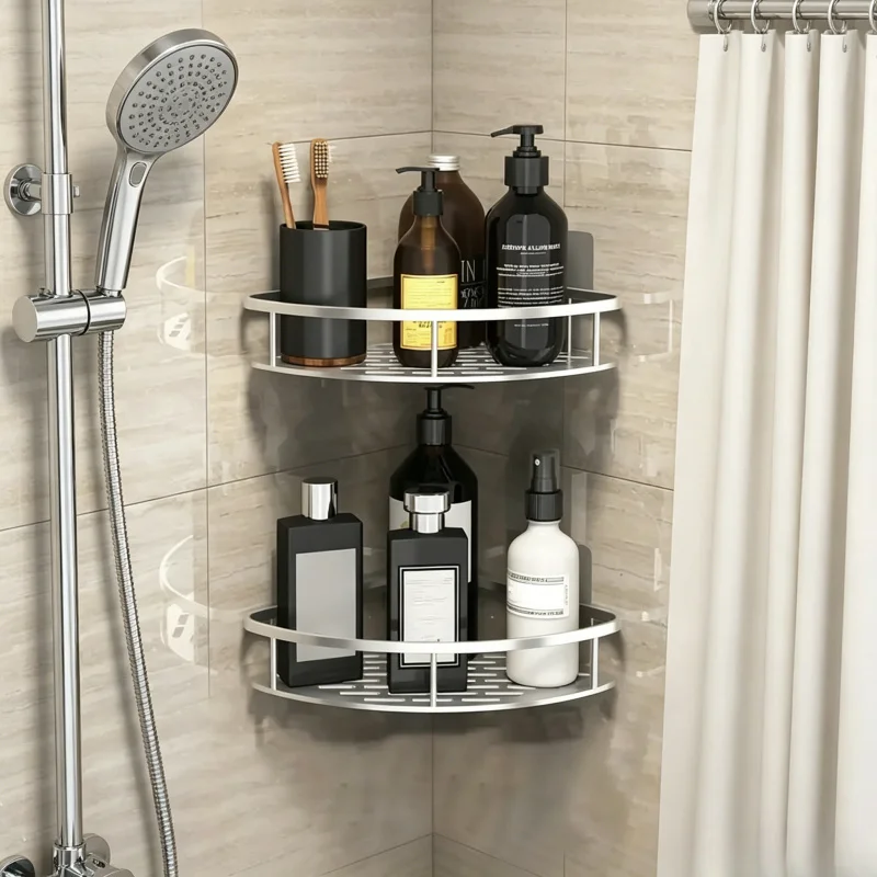 Tech Accessories Organizer - ชั้นวางของติดผนังแบบไม่ต้องเจาะสำหรับห้องน้ำ, ชั้นวางของกันน้ำสำหรับแชมพูและอุปกรณ์ในห้องน้ำ